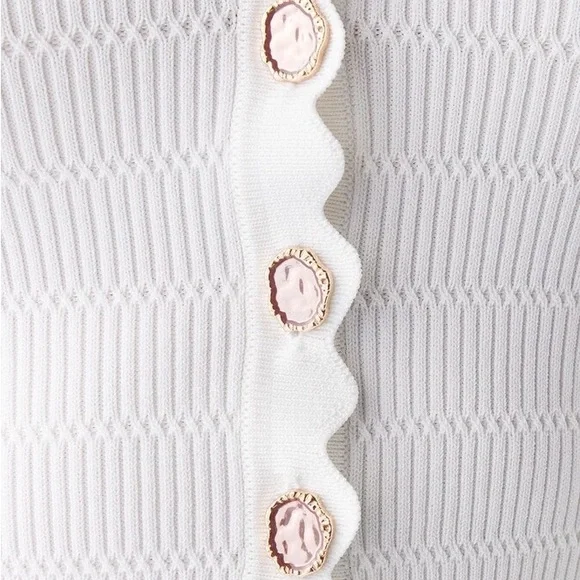 Sandro Short-Sleeve Cropped Cardigan White Button Down Knit Top - Picture 5 of 5